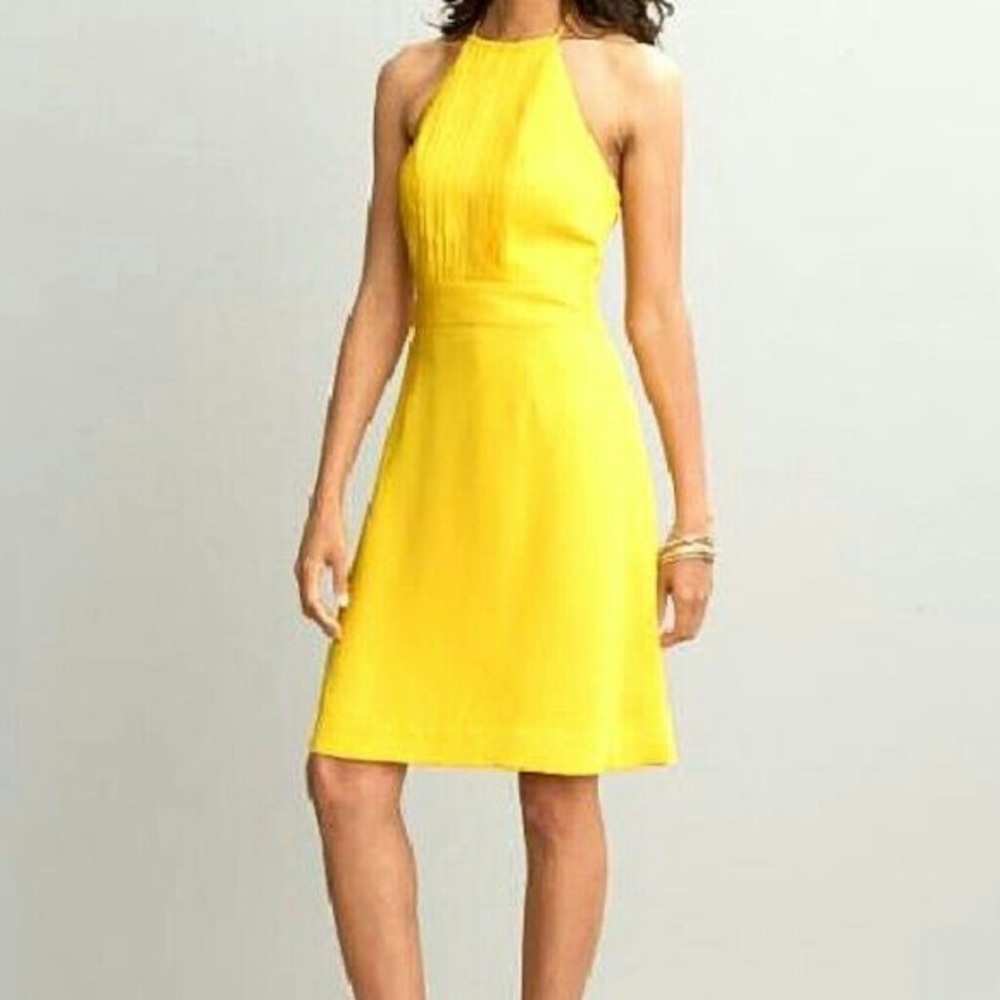 Banana Republic NWT Sunshine Yellow Wedding Guest Halter Tie Neck Dress sz 6 - Picture 2 of 16